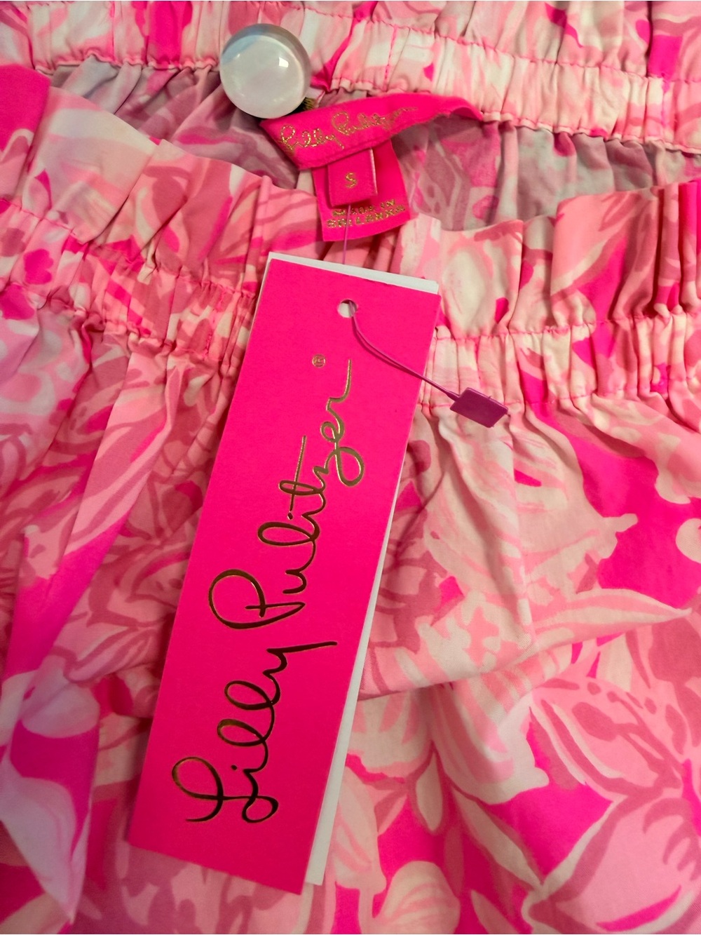 Lilly Pulitzer Pink Floral Off Shoulder Top Small Tie Sleeve Blouse Resort - Picture 6 of 8